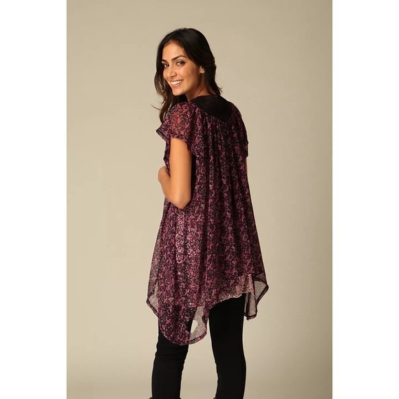 FP One Free People Women Floral Sheer Boho Mini Dress Tunic Sz XS / Small - Picture 7 of 9